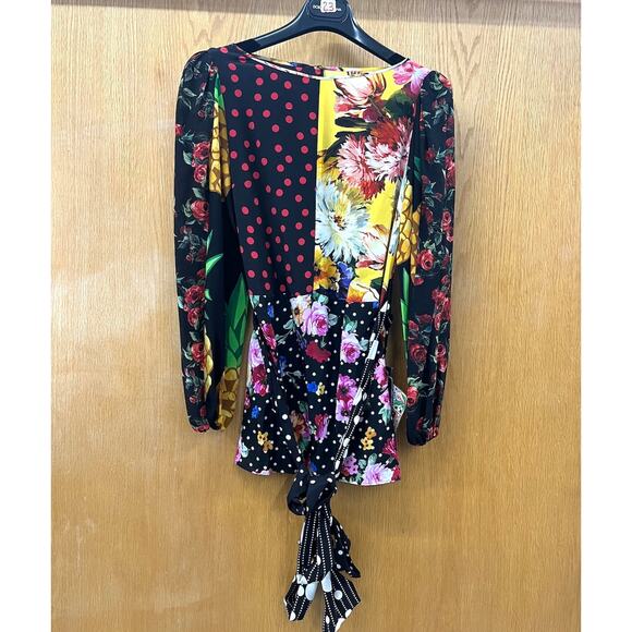 NWT DOLCE & GABBANA Printed Patchwork Blouse Belted Multicolor IT 48 L - Picture 8 of 9